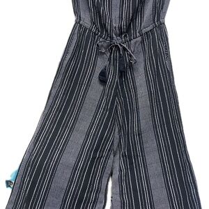 Elan Black and White Striped Jumpsuit with Tie Waist